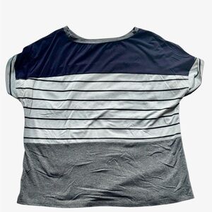 SHEIN Navy and Gray Striped Short Sleeve Top